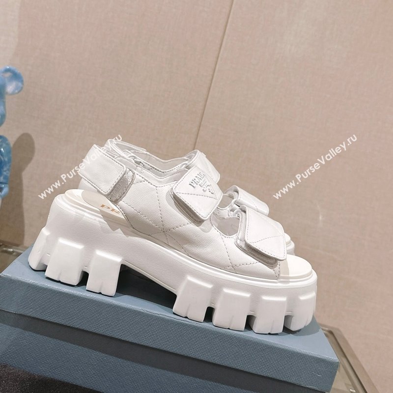 Prada Monolith Nappa Leather Platform Strap Sandals 5.5cm White 2024 0430 (MD-240430046)