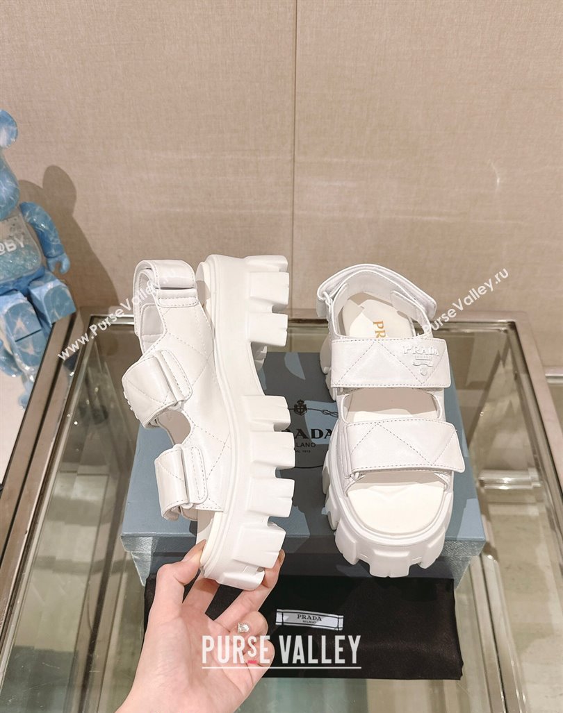 Prada Monolith Nappa Leather Platform Strap Sandals 5.5cm White 2024 0430 (MD-240430046)