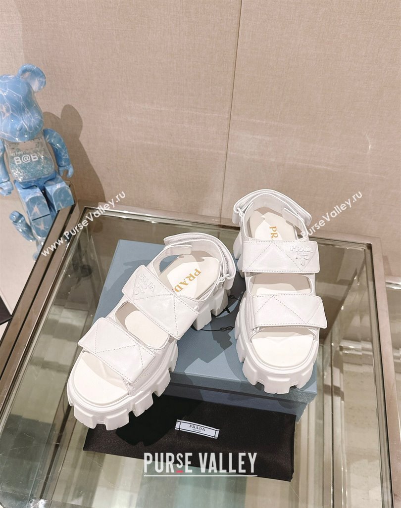 Prada Monolith Nappa Leather Platform Strap Sandals 5.5cm White 2024 0430 (MD-240430046)