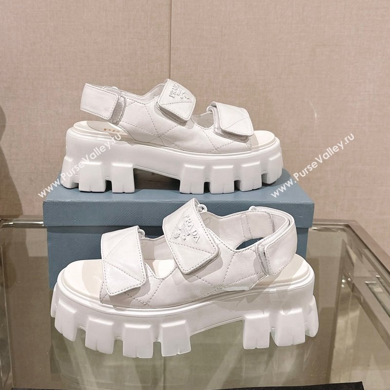 Prada Monolith Nappa Leather Platform Strap Sandals 5.5cm White 2024 0430 (MD-240430046)