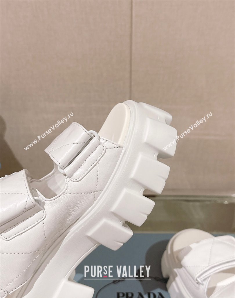 Prada Monolith Nappa Leather Platform Strap Sandals 5.5cm White 2024 0430 (MD-240430046)
