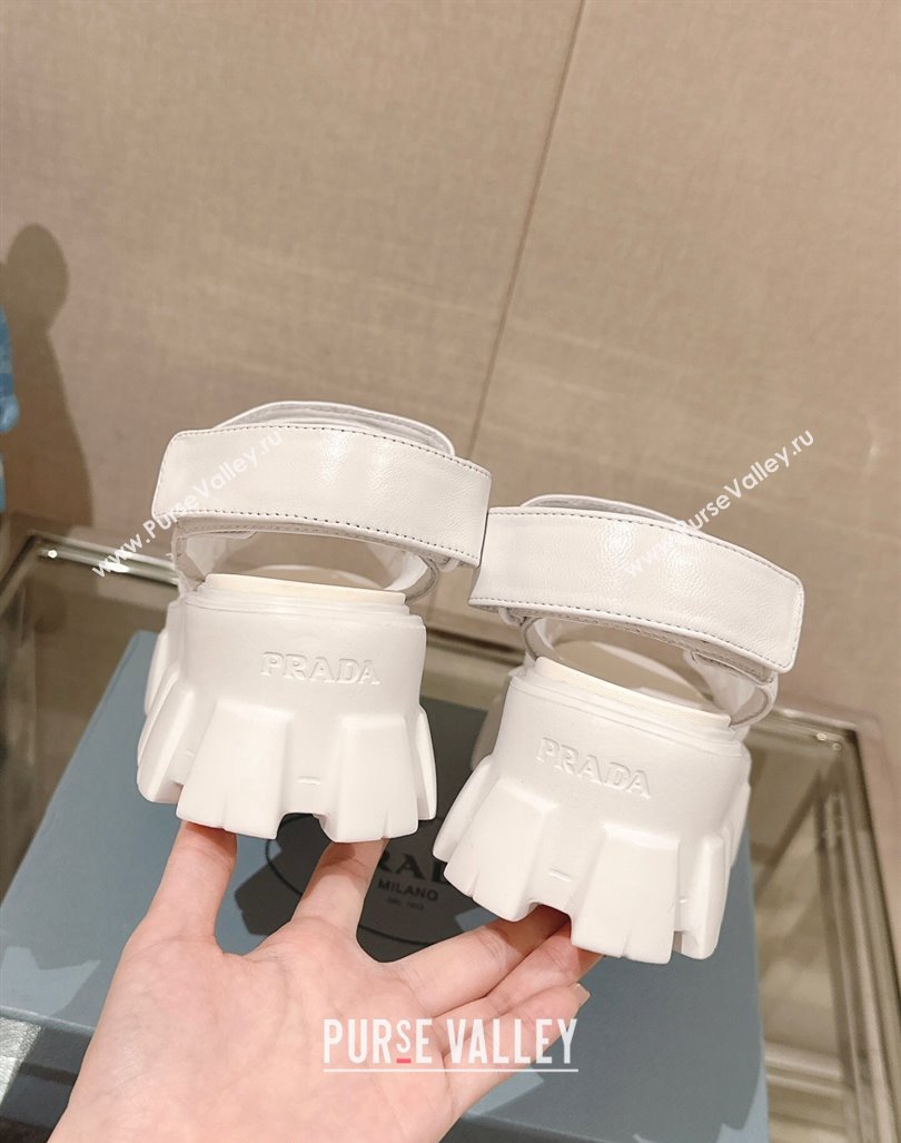 Prada Monolith Nappa Leather Platform Strap Sandals 5.5cm White 2024 0430 (MD-240430046)