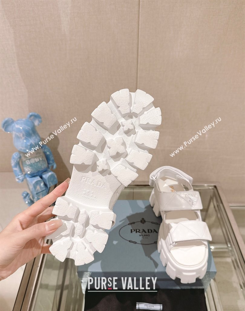 Prada Monolith Nappa Leather Platform Strap Sandals 5.5cm White 2024 0430 (MD-240430046)