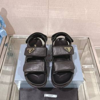 Prada Nappa Leather Strap Flat Sandals Black 2024 043002 (MD-240430047)