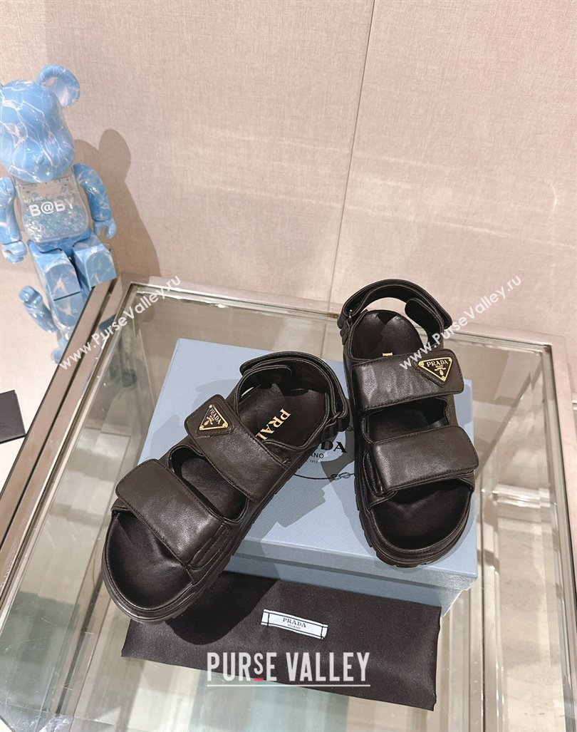 Prada Nappa Leather Strap Flat Sandals Black 2024 043002 (MD-240430047)