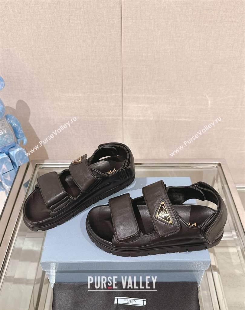 Prada Nappa Leather Strap Flat Sandals Black 2024 043002 (MD-240430047)