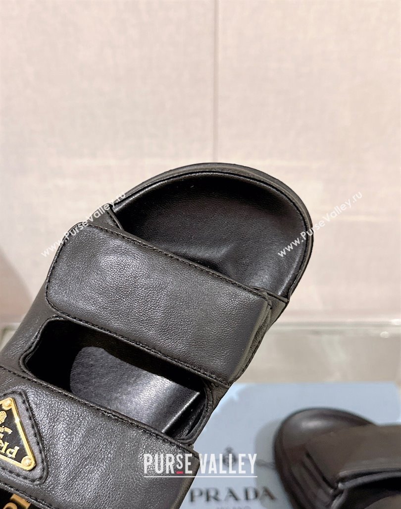 Prada Nappa Leather Strap Flat Sandals Black 2024 043002 (MD-240430047)