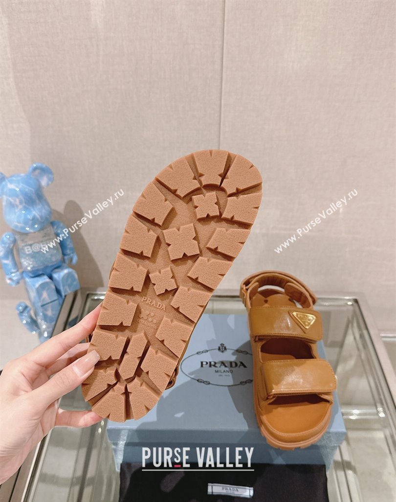 Prada Nappa Leather Strap Flat Sandals Brown 2024 043002 (MD-240430048)