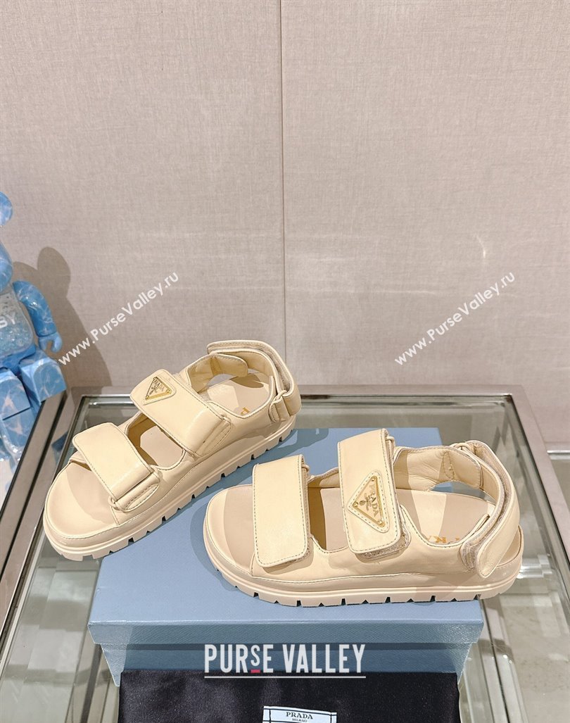 Prada Nappa Leather Strap Flat Sandals Beige 2024 043002 (MD-240430049)