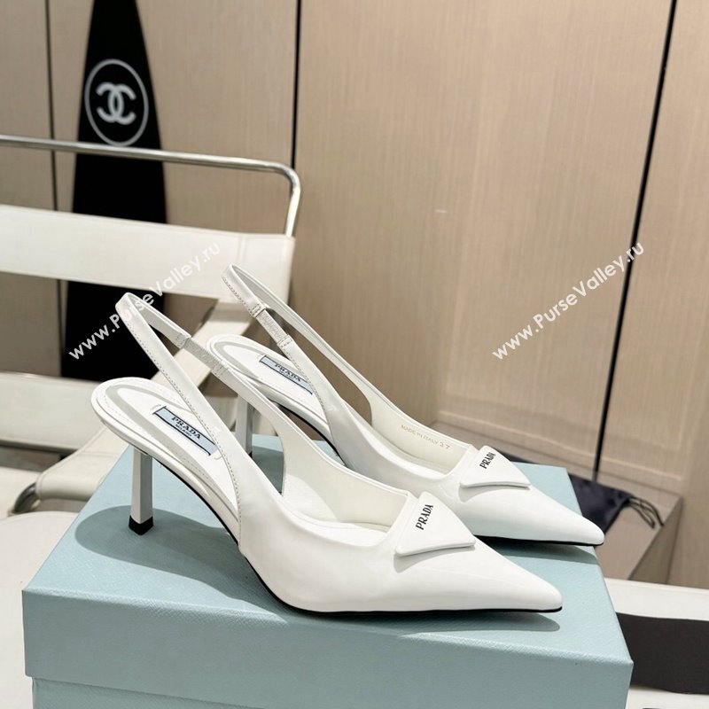 Prada Brushed Leather Slingback Pumps 7.5cm White 2024 0429 (MD-240429202)