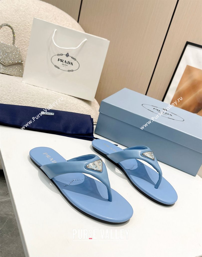 Prada Leather Flat Thong Slide Sandals Blue 2024 0430 (MD-240430095)
