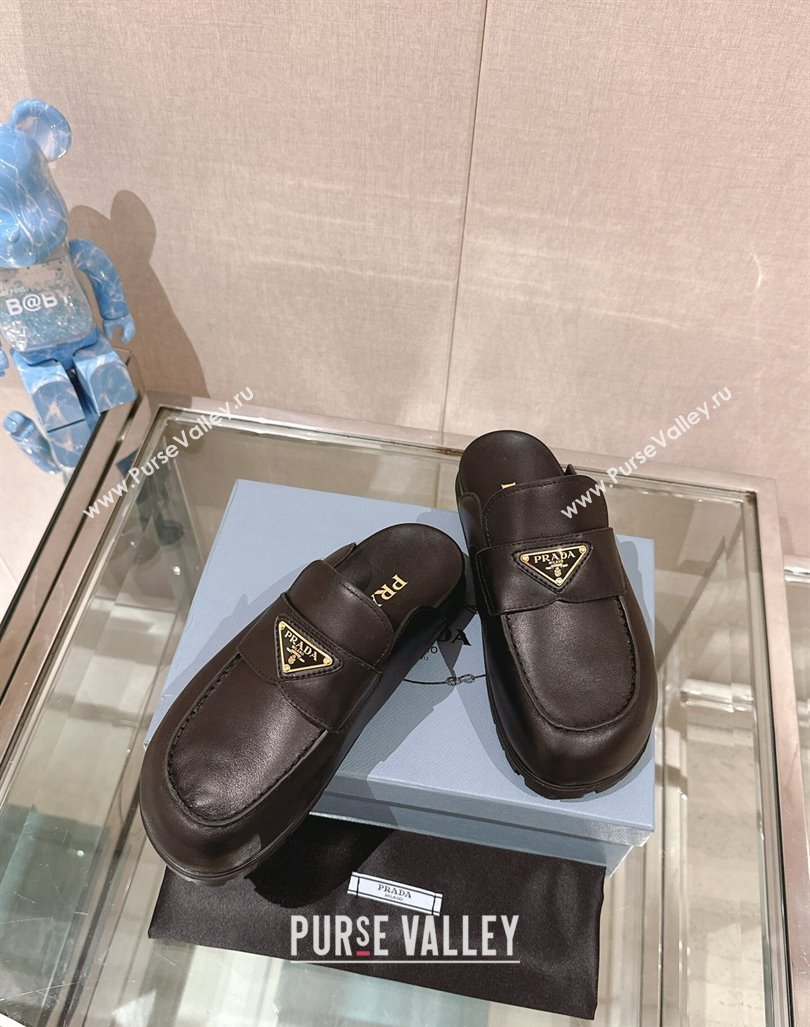 Prada Nappa Leather Flat Mules Black/Gold 2024 043002 (MD-240430057)