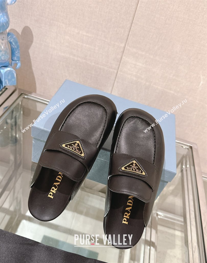 Prada Nappa Leather Flat Mules Black/Gold 2024 043002 (MD-240430057)