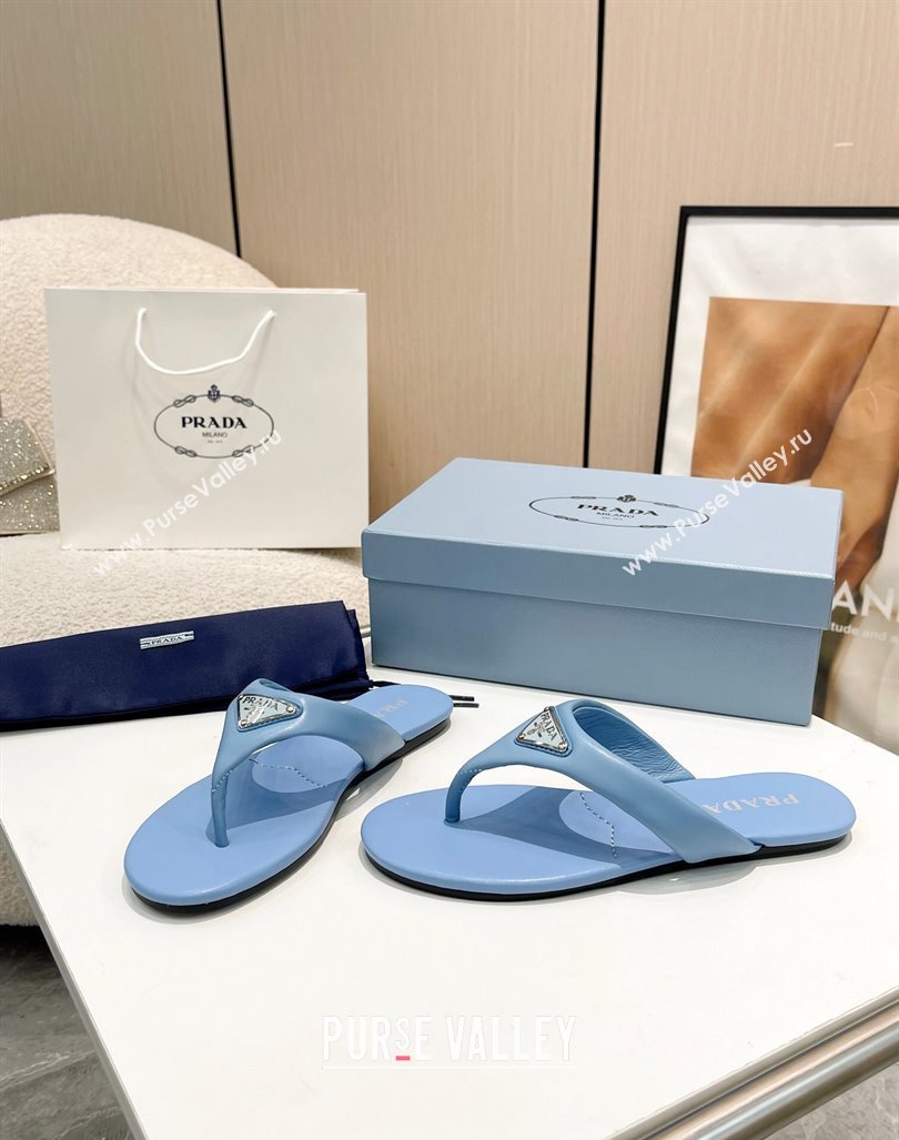 Prada Leather Flat Thong Slide Sandals Blue 2024 0430 (MD-240430095)