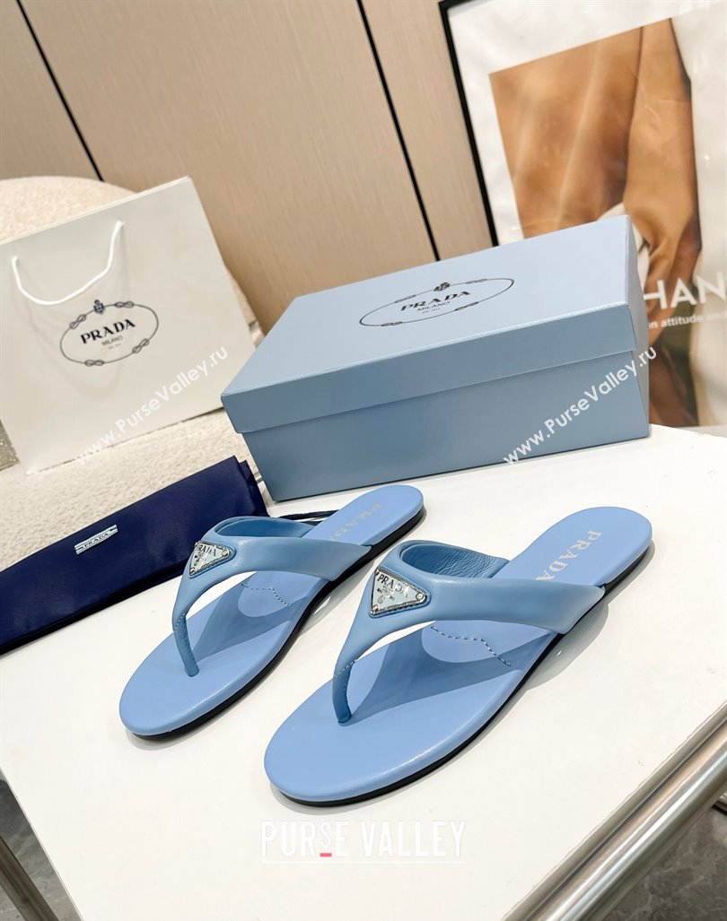 Prada Leather Flat Thong Slide Sandals Blue 2024 0430 (MD-240430095)