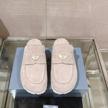 Prada Suede Flat Mules Grey 2024 043002 (MD-240430059)