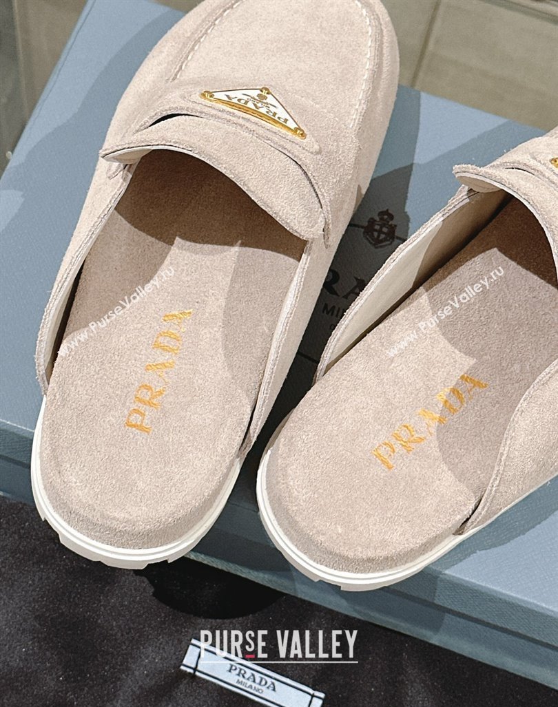 Prada Suede Flat Mules Grey 2024 043002 (MD-240430059)