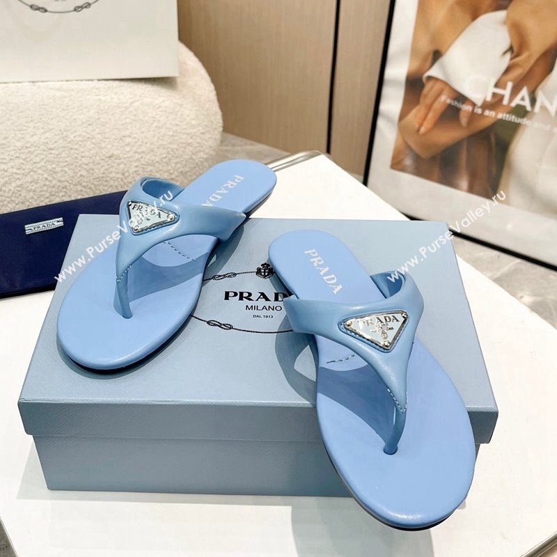Prada Leather Flat Thong Slide Sandals Blue 2024 0430 (MD-240430095)