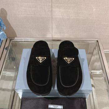 Prada Suede Flat Mules Black 2024 043002 (MD-240430060)