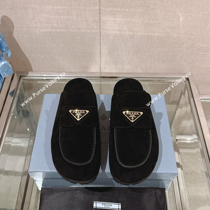 Prada Suede Flat Mules Black 2024 043002 (MD-240430060)