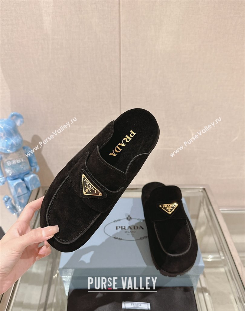 Prada Suede Flat Mules Black 2024 043002 (MD-240430060)