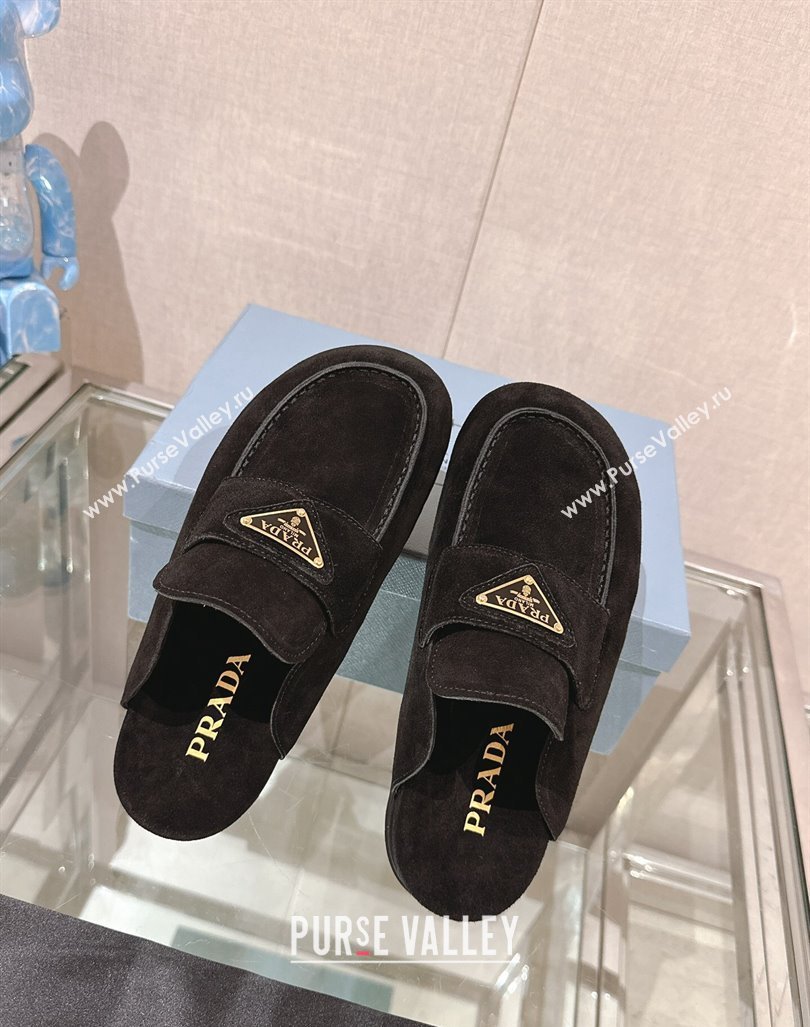 Prada Suede Flat Mules Black 2024 043002 (MD-240430060)