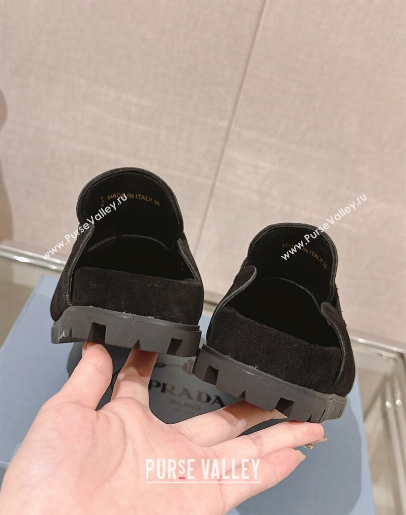 Prada Suede Flat Mules Black 2024 043002 (MD-240430060)