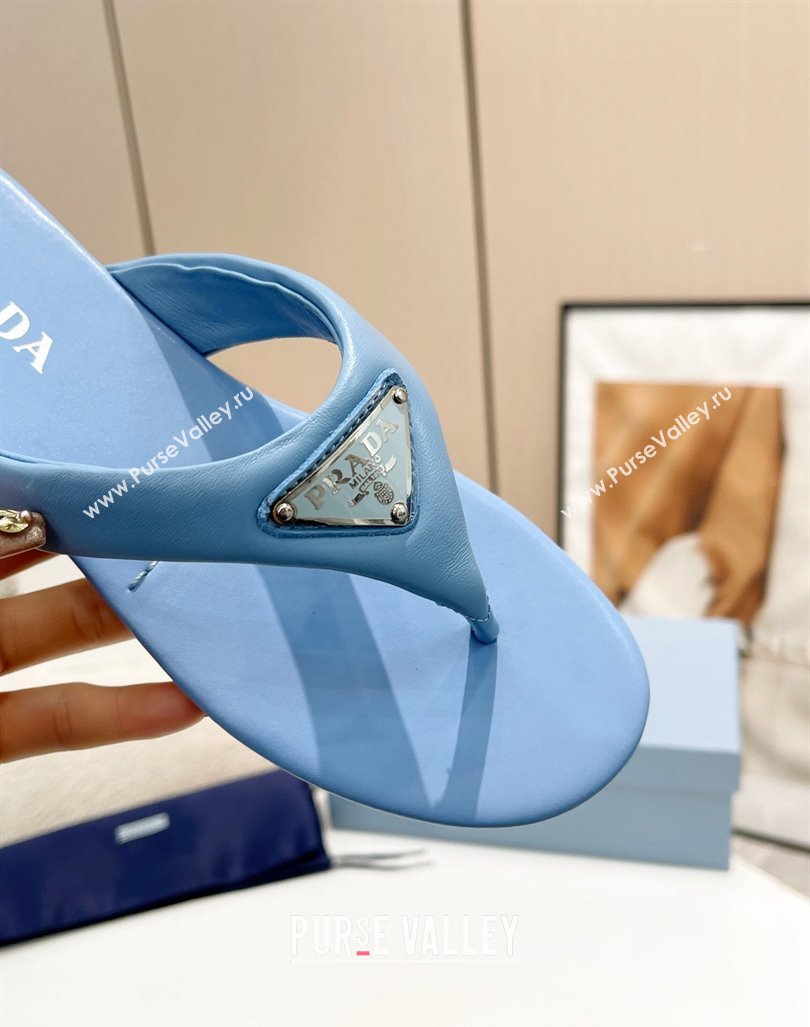 Prada Leather Flat Thong Slide Sandals Blue 2024 0430 (MD-240430095)