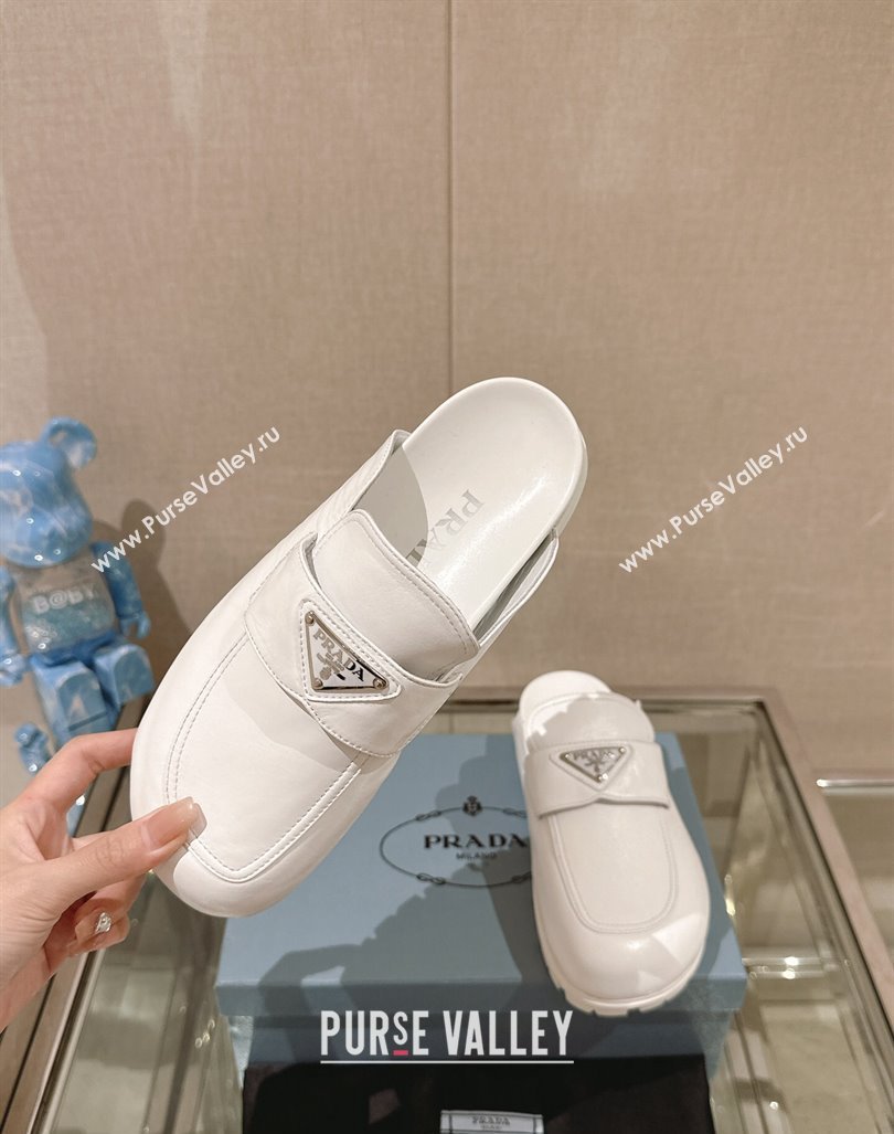 Prada Nappa Leather Flat Mules White 2024 043002 (MD-240430062)