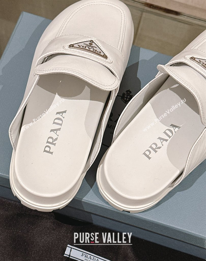 Prada Nappa Leather Flat Mules White 2024 043002 (MD-240430062)