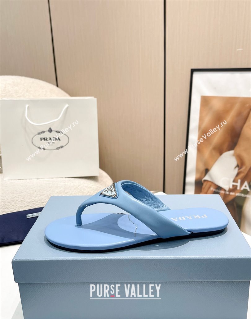 Prada Leather Flat Thong Slide Sandals Blue 2024 0430 (MD-240430095)