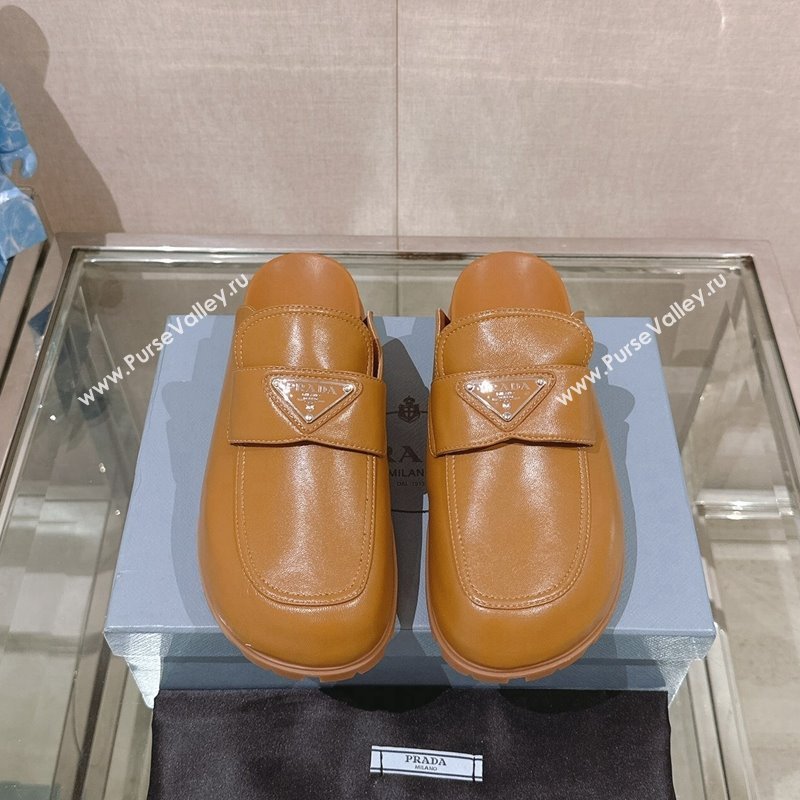 Prada Nappa Leather Flat Mules Brown 2024 043002 (MD-240430063)