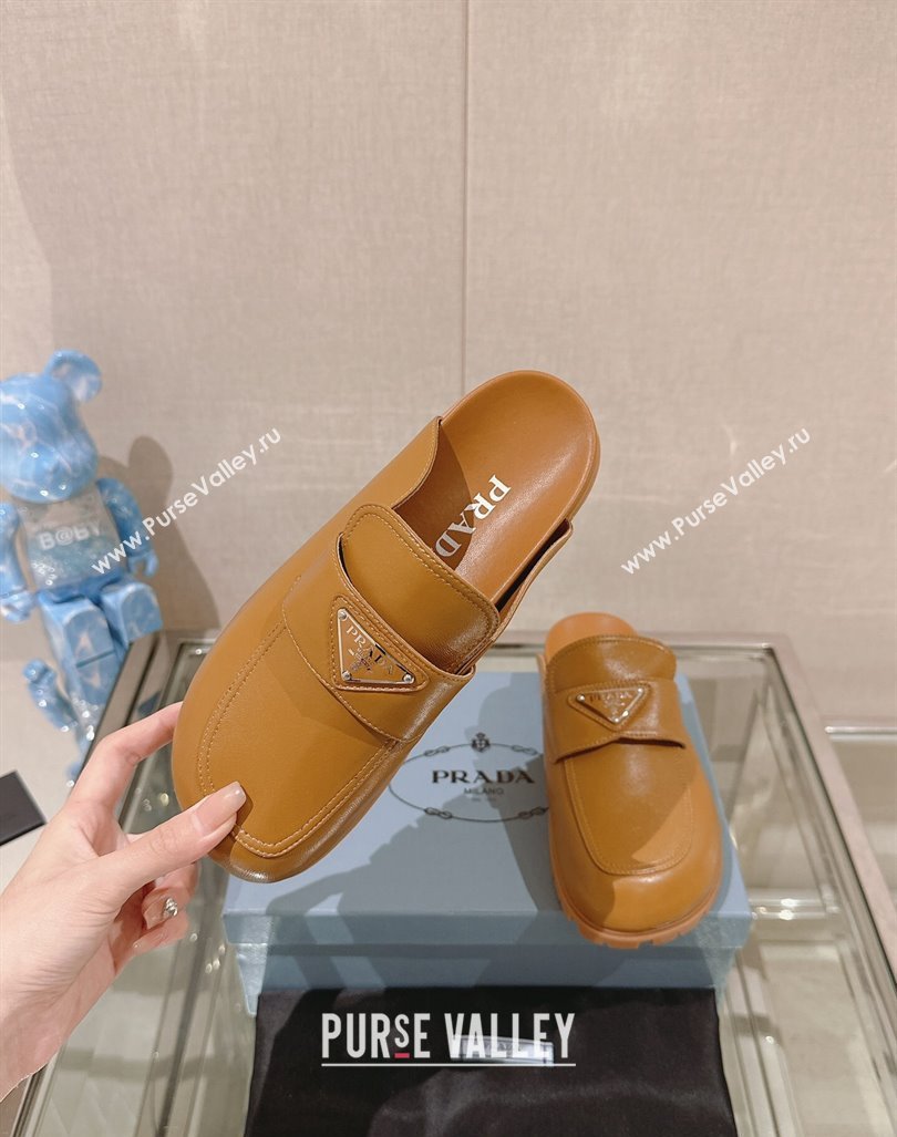 Prada Nappa Leather Flat Mules Brown 2024 043002 (MD-240430063)