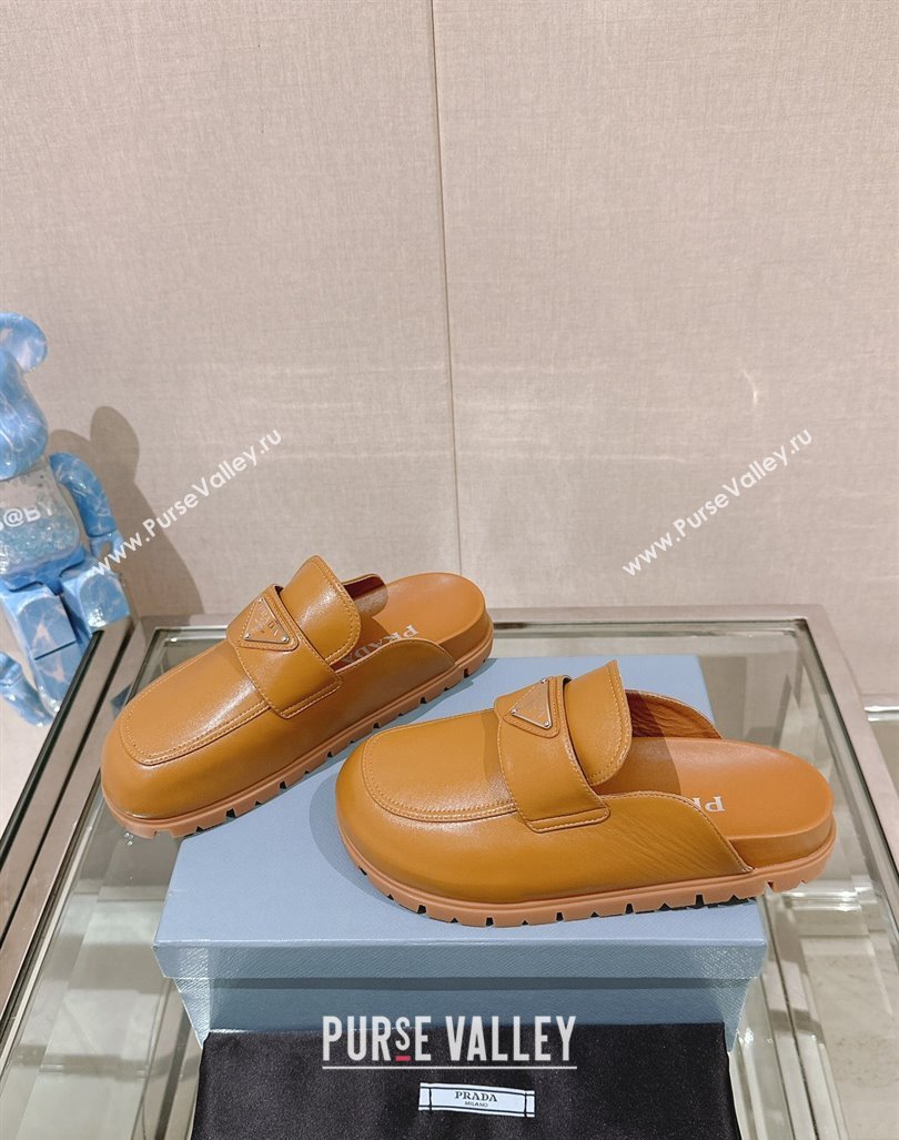 Prada Nappa Leather Flat Mules Brown 2024 043002 (MD-240430063)