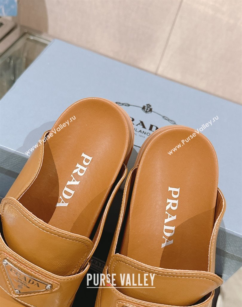 Prada Nappa Leather Flat Mules Brown 2024 043002 (MD-240430063)