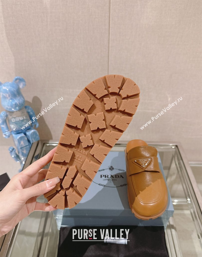 Prada Nappa Leather Flat Mules Brown 2024 043002 (MD-240430063)