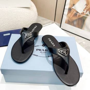 Prada Leather Flat Thong Slide Sandals Black 2024 0430 (MD-240430096)