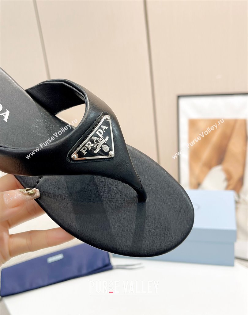 Prada Leather Flat Thong Slide Sandals Black 2024 0430 (MD-240430096)