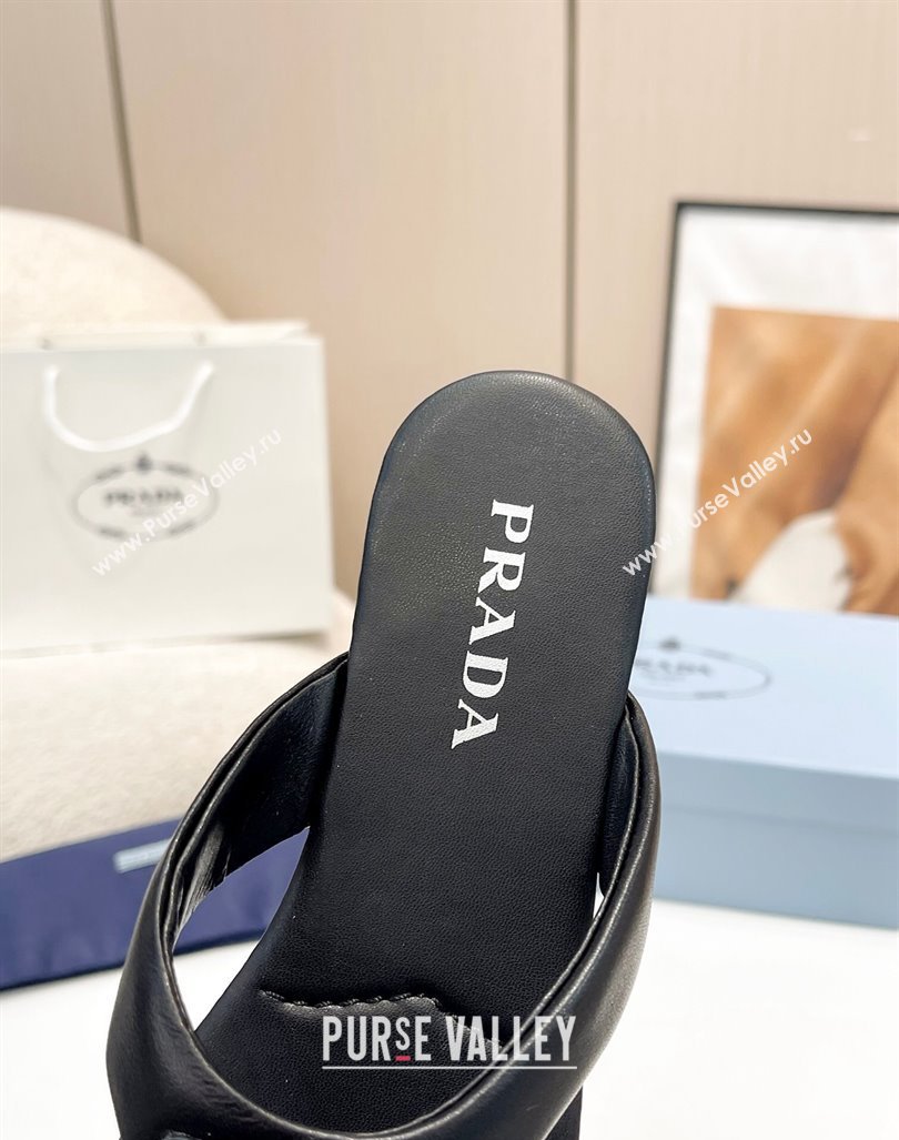 Prada Leather Flat Thong Slide Sandals Black 2024 0430 (MD-240430096)