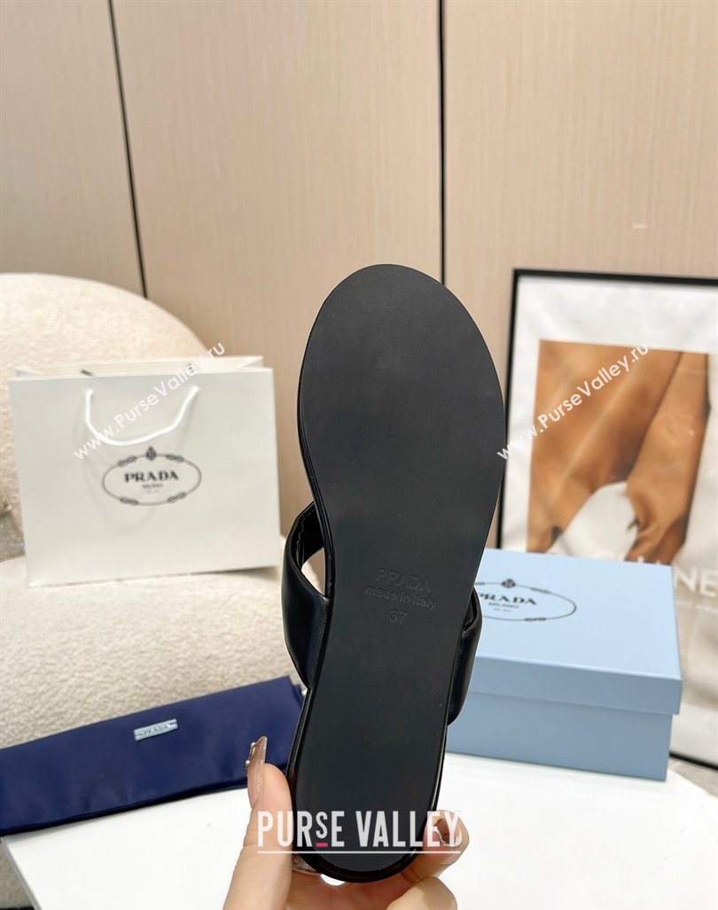 Prada Leather Flat Thong Slide Sandals Black 2024 0430 (MD-240430096)