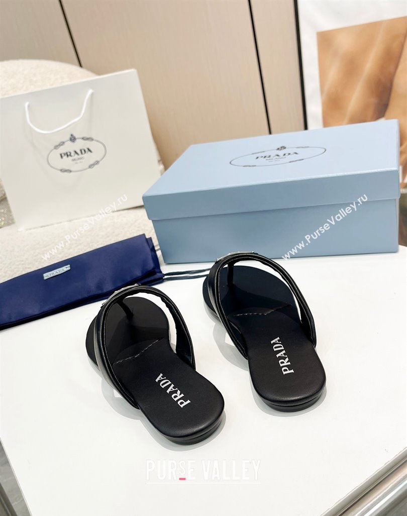Prada Leather Flat Thong Slide Sandals Black 2024 0430 (MD-240430096)