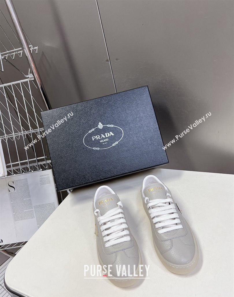 Prada Downtown Nappa Leather Sneakers Grey 2024 0430 (MD-240430076)