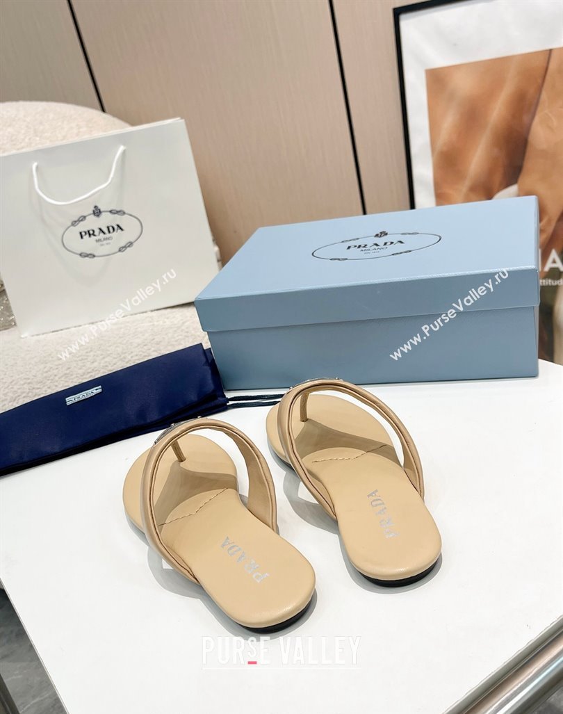 Prada Leather Flat Thong Slide Sandals Beige 2024 0430 (MD-240430097)