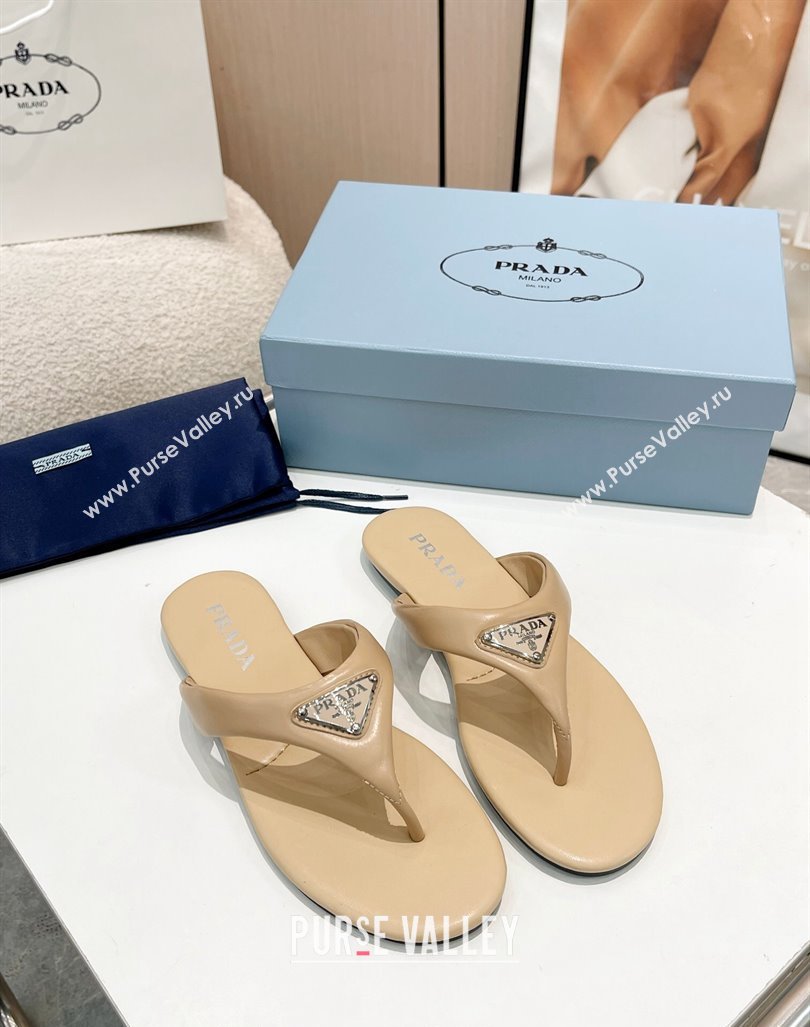 Prada Leather Flat Thong Slide Sandals Beige 2024 0430 (MD-240430097)