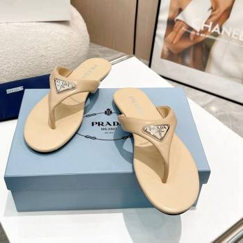 Prada Leather Flat Thong Slide Sandals Beige 2024 0430 (MD-240430097)