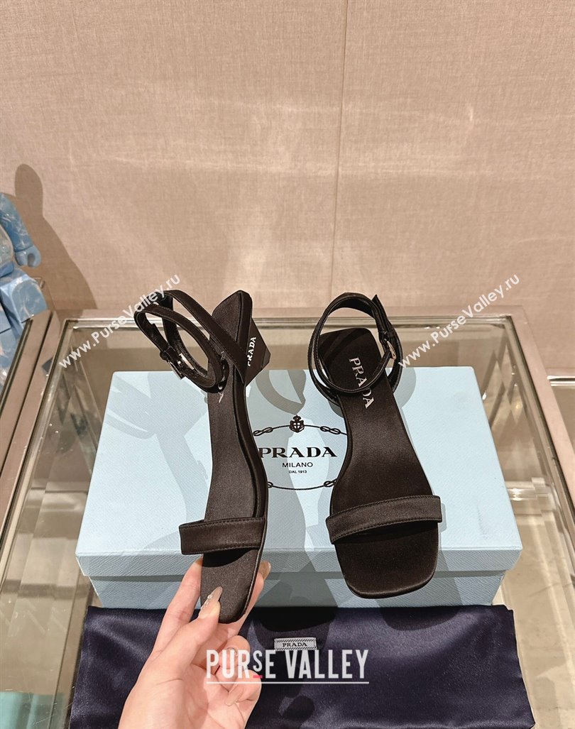 Prada Satin Heel Sandals 3.5cm Black 2024 0430 (KL-240430083)