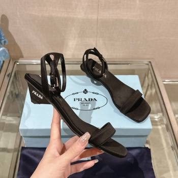 Prada Satin Heel Sandals 3.5cm Black 2024 0430 (KL-240430083)
