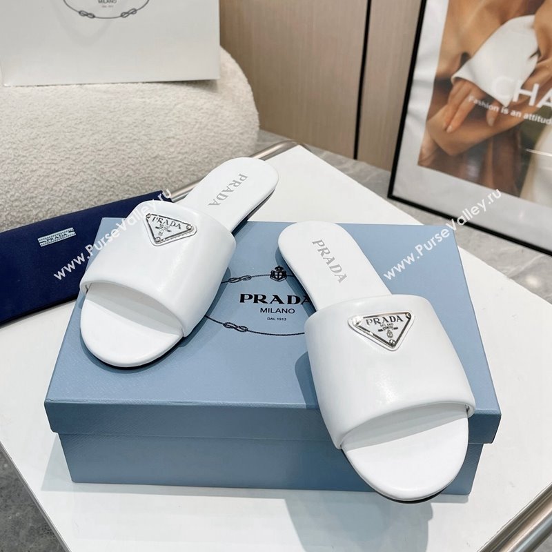 Prada Leather Flat Slide Sandals White 2024 043002 (MD-240430098)