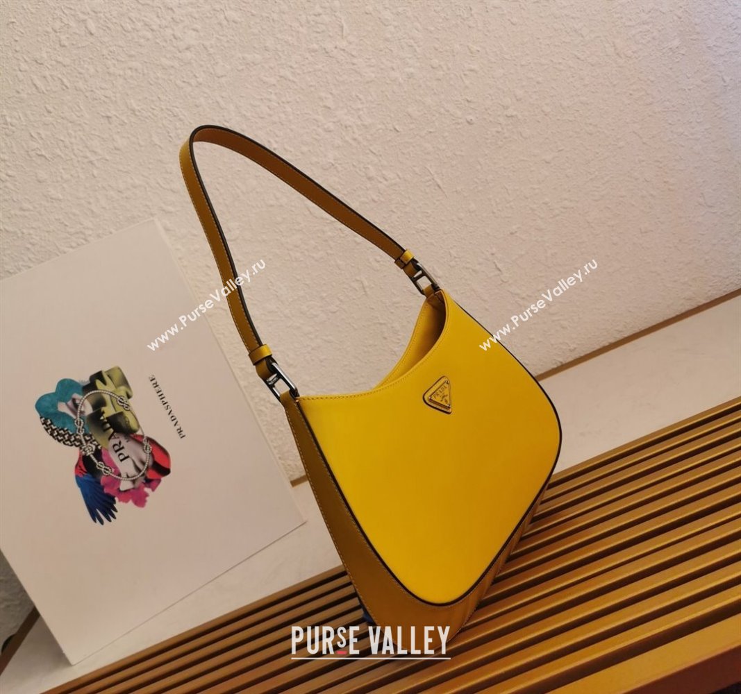 Prada Cleo Brushed Leather Hobo Bag 1BC499 Yellow1 2024 (YZ-240524095)