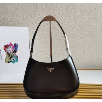 Prada Cleo Brushed Leather Hobo Bag 1BC499 Black 2024 (YZ-240524100)